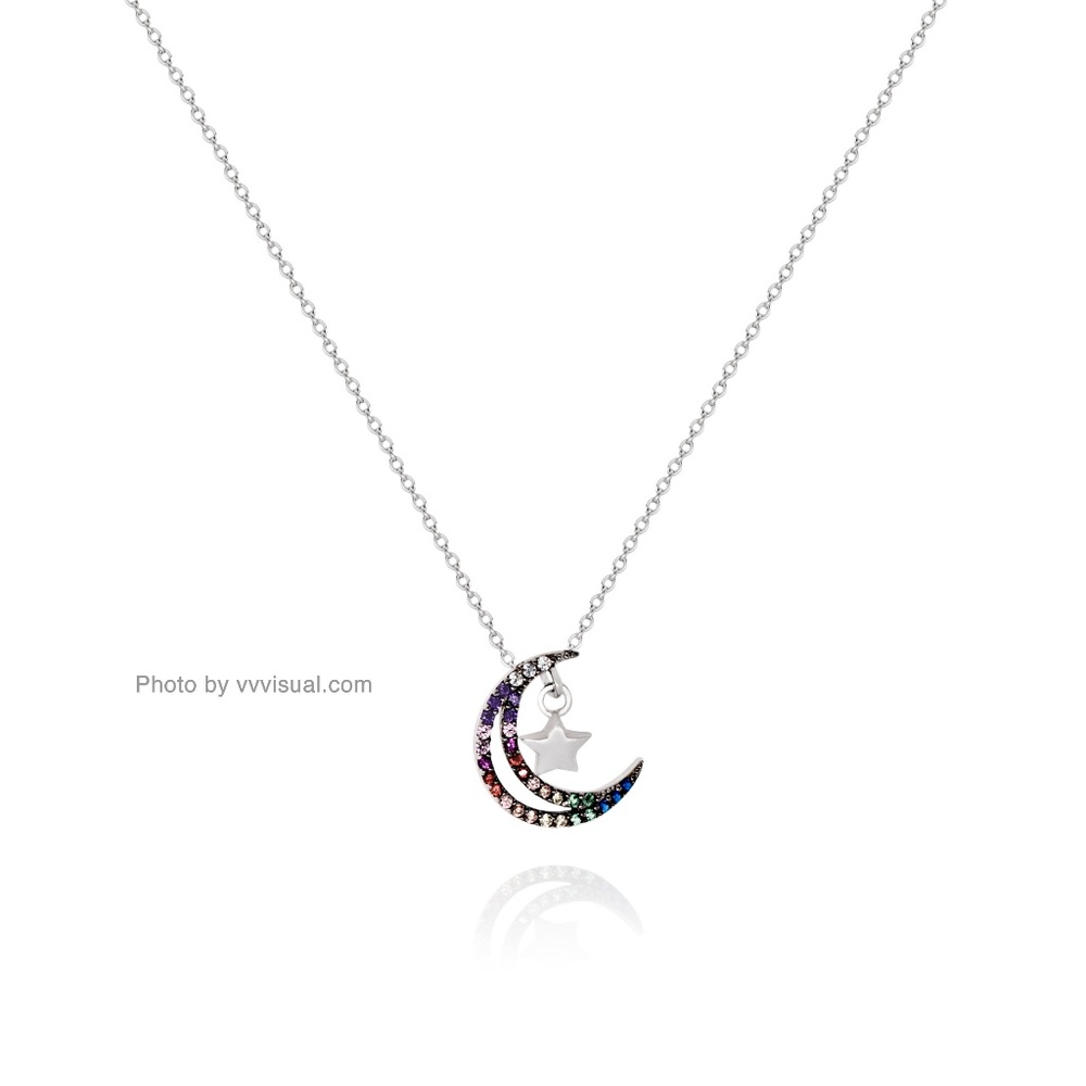 Sterling Silver Moon & Star Multi- Color Gemstone